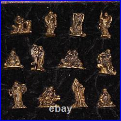 11.81A set Pure copper Eighteen arhat Buddha small statue With box Figurines