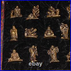 11.81A set Pure copper Eighteen arhat Buddha small statue With box Figurines