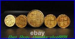 11Old China Pure Bronze Gold inlay Gem Fengshui Dragon Beast Seal Stamp Set