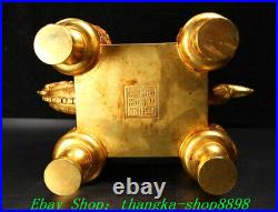 11Old China Pure Bronze Gold inlay Gem Fengshui Dragon Beast Seal Stamp Set