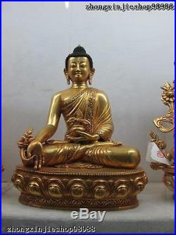 11Tibet Buddhism Pure Bronze 24K Gold Gilt Three Shakyamuni Buddha statue set