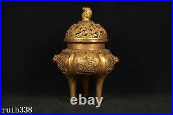 12.4 China Pure copper gilded with gold set gemstone small incense burner
