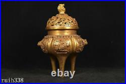 12.4 China Pure copper gilded with gold set gemstone small incense burner