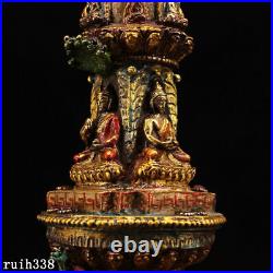 12.8 Exquisite Tibet Pure copper set Gem Color painting Gold description pagoda