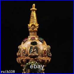 12.8 Exquisite Tibet Pure copper set Gem Color painting Gold description pagoda
