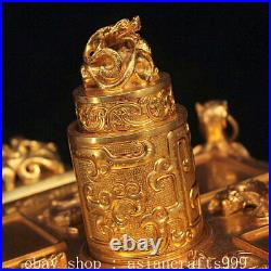 12 Old Chinese Pure Copper Gilt Gold Dynasty Dragon Pixiu Beast Seal Stamp Set