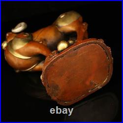 13.2 One ancient China Pure copper gilt silver set gemstone sheep statue