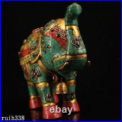 14.4 China Pure copper set Gem Color painting Gold description elephant statue