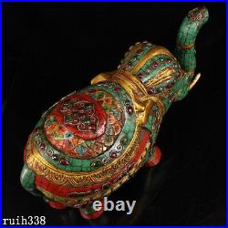 14.4 China Pure copper set Gem Color painting Gold description elephant statue