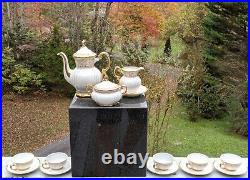 14 Piece Pure White Fine Porcelain withOrnate 24K Gold Gilt Set Tea Service for 5