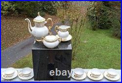 14 Piece Pure White Fine Porcelain withOrnate 24K Gold Gilt Set Tea Service for 5