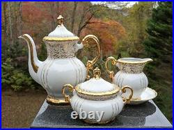 14 Piece Pure White Fine Porcelain withOrnate 24K Gold Gilt Set Tea Service for 5