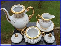 14 Piece Pure White Fine Porcelain withOrnate 24K Gold Gilt Set Tea Service for 5