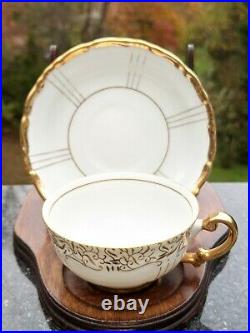 14 Piece Pure White Fine Porcelain withOrnate 24K Gold Gilt Set Tea Service for 5