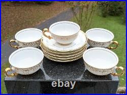 14 Piece Pure White Fine Porcelain withOrnate 24K Gold Gilt Set Tea Service for 5