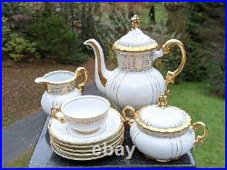 14 Piece Pure White Fine Porcelain withOrnate 24K Gold Gilt Set Tea Service for 5