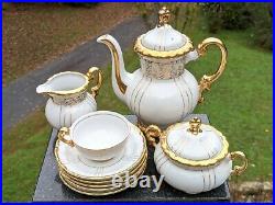 14 Piece Pure White Fine Porcelain withOrnate 24K Gold Gilt Set Tea Service for 5