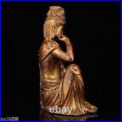 14 Tibet Pure copper lacquer gold set gemstone guanyin bodhisattva statue