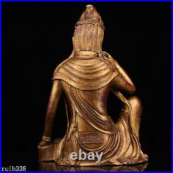 14 Tibet Pure copper lacquer gold set gemstone guanyin bodhisattva statue