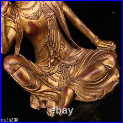 14 Tibet Pure copper lacquer gold set gemstone guanyin bodhisattva statue