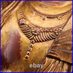 14 Tibet Pure copper lacquer gold set gemstone guanyin bodhisattva statue