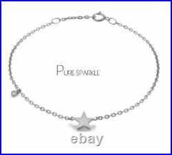 14K Gold 0.05 Ct. Bezel Set Diamond Star Charm Bracelet Fine Jewelry