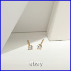 14K Gold 0.10 Ct. Lab-Created Diamond Round Bezel Set Studs Fine Jewelry