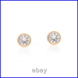 14K Gold 0.10 Ct. Lab-Created Diamond Round Bezel Set Studs Fine Jewelry