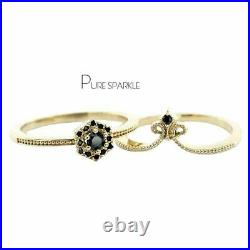 14K Gold 0.20 Ct. Black Diamond Crown Design Stacking Wedding Ring Set