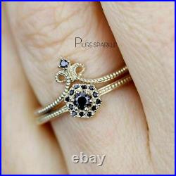 14K Gold 0.20 Ct. Black Diamond Crown Design Stacking Wedding Ring Set