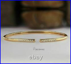 14K Gold 0.20 Ct. Flush Set Diamond Cuff Bangle Bracelet Fine Jewelry