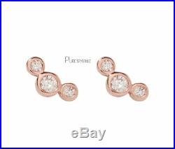 14K Gold 0.23 Ct. Bezel Set Three Diamond Mini Stud Earring Fine Jewelry