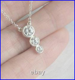 14K Gold 0.30 Ct. Three Bezel Set Diamond Wedding Necklace Fine Jewelry