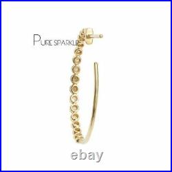 14K Gold 1.10 Ct. Bezel Set Diamond Long Hoop Earrings Fine Jewelry