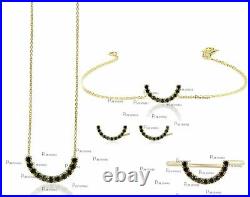 14K Gold Black Diamond Half Moon Ring Earring Necklace Bracelet Set
