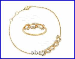 14K Gold Diamond Linked Sail Design Bracelet Ring Fine Jewelry Set