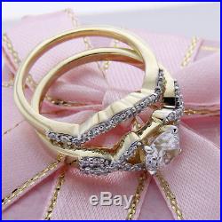 14K Gold Over Pure 925 Silver Round Diamond Engagement Ring Wedding Bridal Set