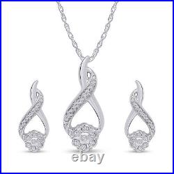 14K Gold Plated Silver 0.11 Natural Diamond Infinity Earrings & Pendant Set