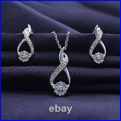 14K Gold Plated Silver 0.11 Natural Diamond Infinity Earrings & Pendant Set