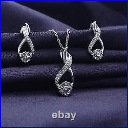 14K Gold Plated Silver 0.11 Natural Diamond Infinity Earrings & Pendant Set