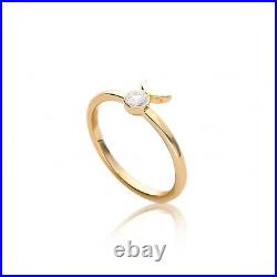 14K Gold genuine bezel set diamond cresent moon ring fine jewelry perfect gift