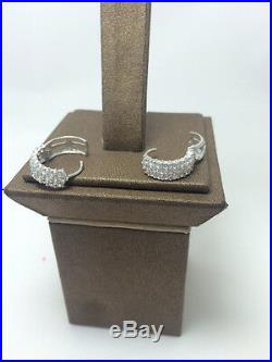 14K Pure Solid White Gold Fashion Huggie Earrings Set with Cubic Zirconia