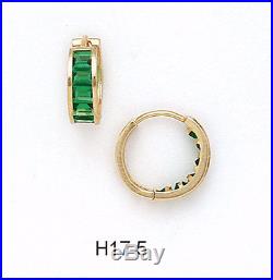 14K Pure Solid Yellow Gold Huggie Earrings Set Emerald May Birthstones JBH17-5