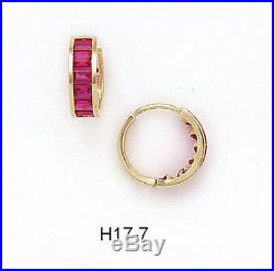 14K Pure Solid Yellow Gold Huggie Earrings Set with Cubic Zirconia Ruby July