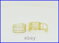 14K Pure Solid Yellow or White Gold Baguette and Round Cut Huggie Earrings Set