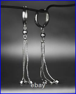 14K Pure Solid Yellow or White Gold Dangling Ball and Chain Huggie Earrings Set