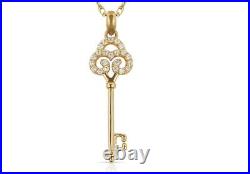 14K Pure Solid Yellow or White Gold Long Key Pendant Set With Cubic Zirconia