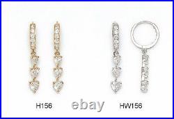 14K Pure Solid YellowithWhite Gold Dangle Drop Heart Huggie Earrings Set