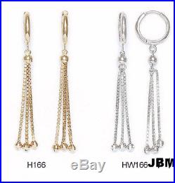 14K Pure Solid YellowithWhite Gold Huggie Dangle Drop Fashion Earrings Set