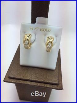 14K Pure Solid YellowithWhite Gold Huggie Earrings Set with Cubic Zirconia